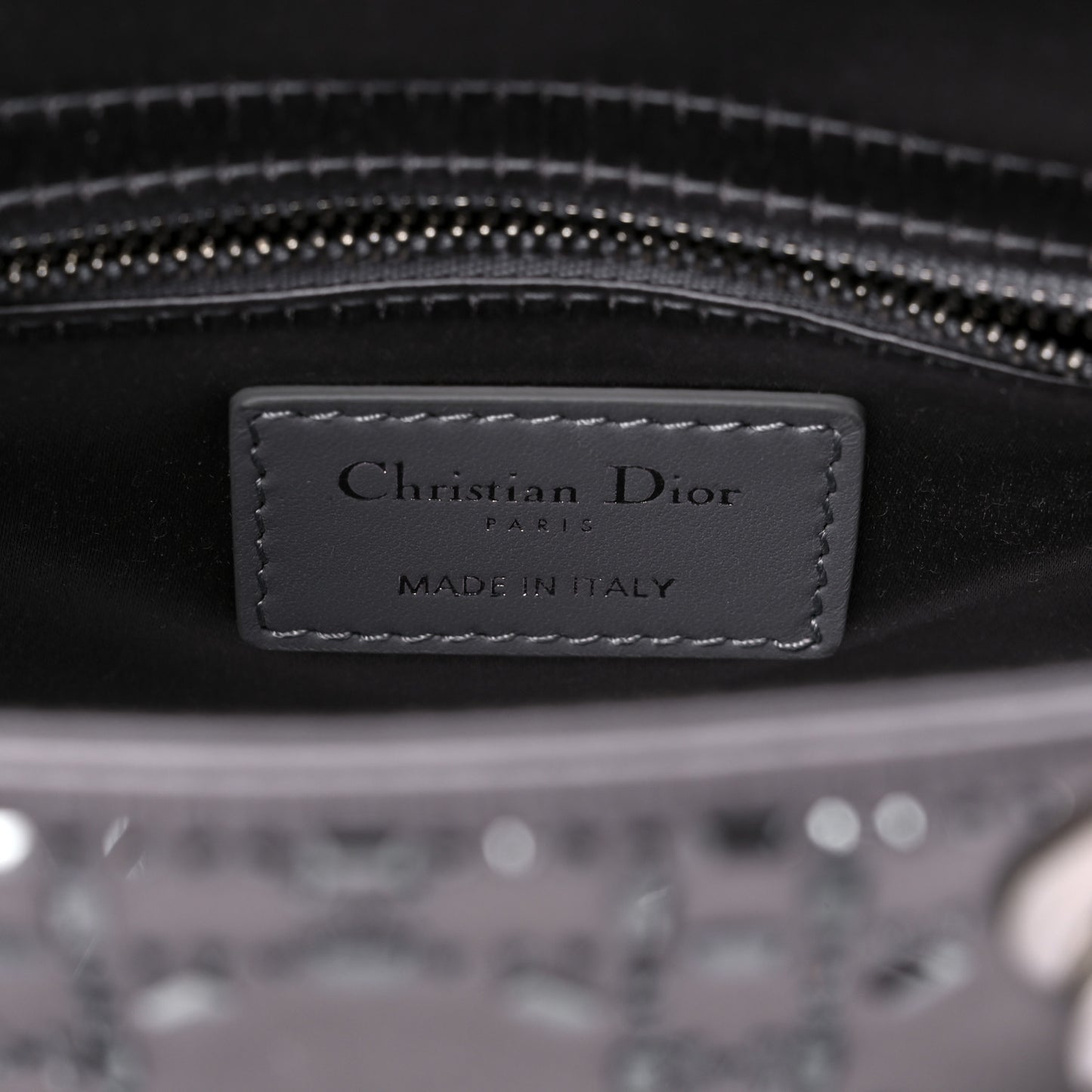 Satin Crystal Cannage Mini Lady Dior Gray