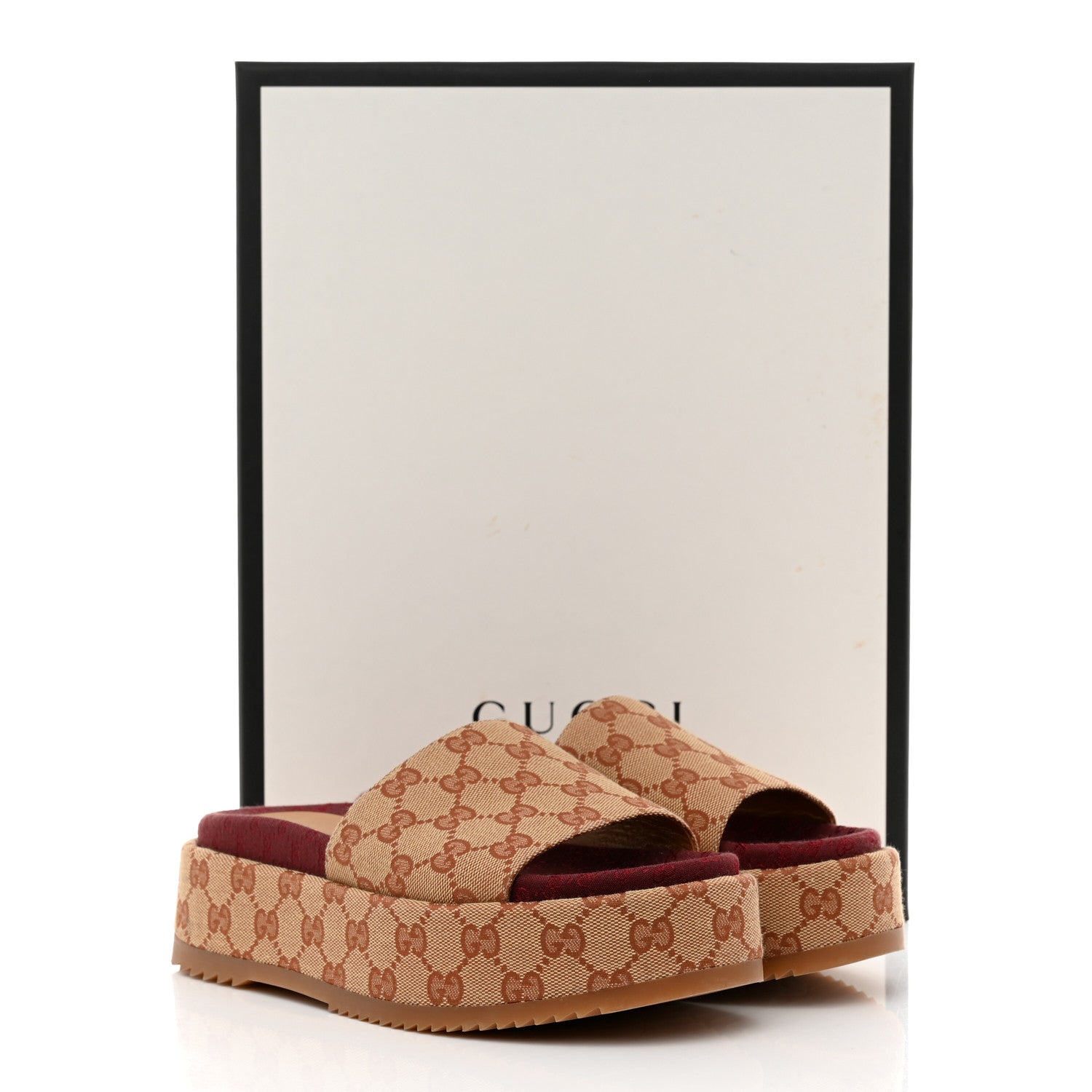 Gucci Canvas GG Monogram Angelina Platform Slide Sandals 37.5 Beige Ruggine 9 of 9