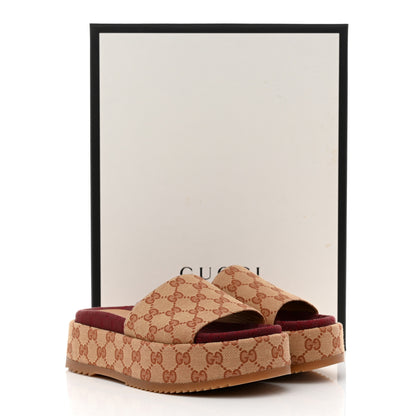 Gucci Canvas GG Monogram Angelina Platform Slide Sandals 37.5 Beige Ruggine 9 of 9