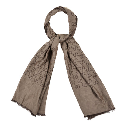 Gucci Wool Silk GG Monogram GGNat Scarf Rope Dark Brown 2 of 10