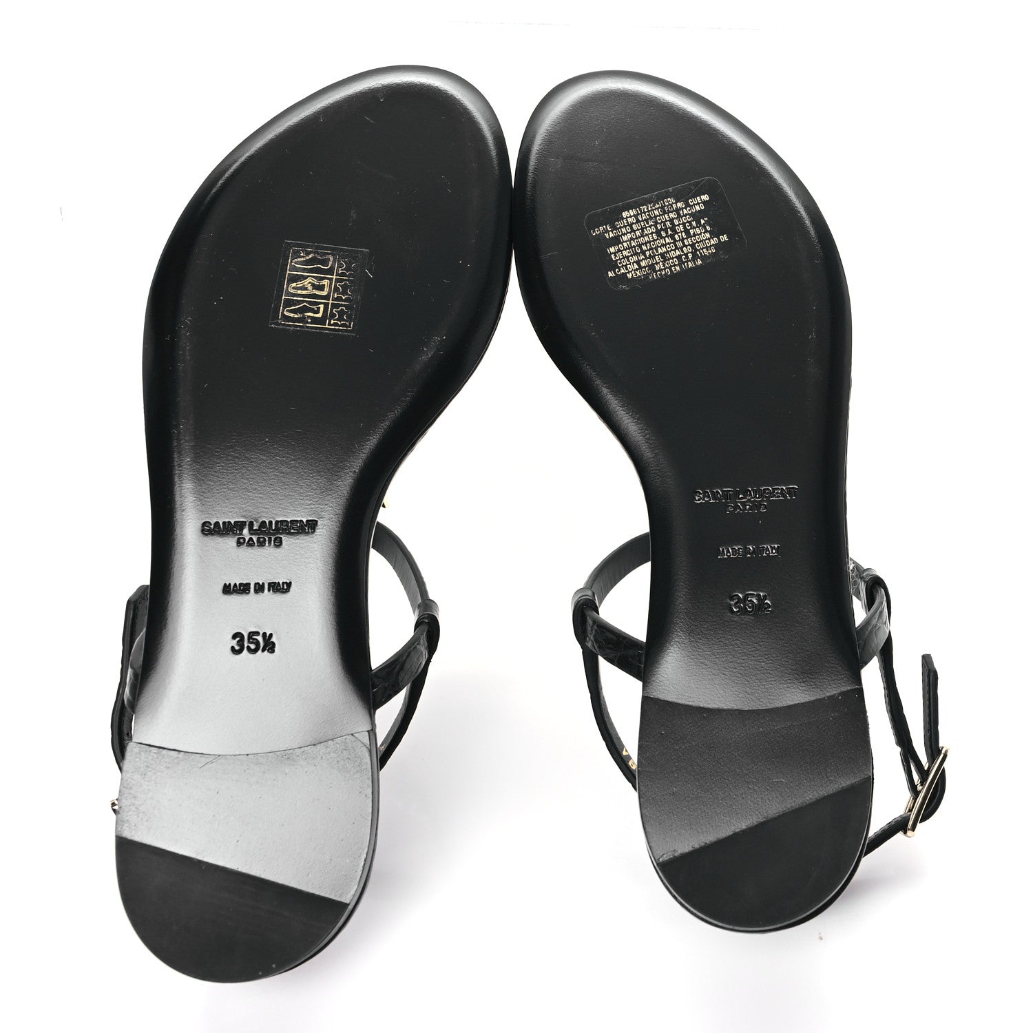 Saint Laurent Calfskin Crocodile Embossed Cassandra Monogram Sandals 35.5 Black 6 of 11