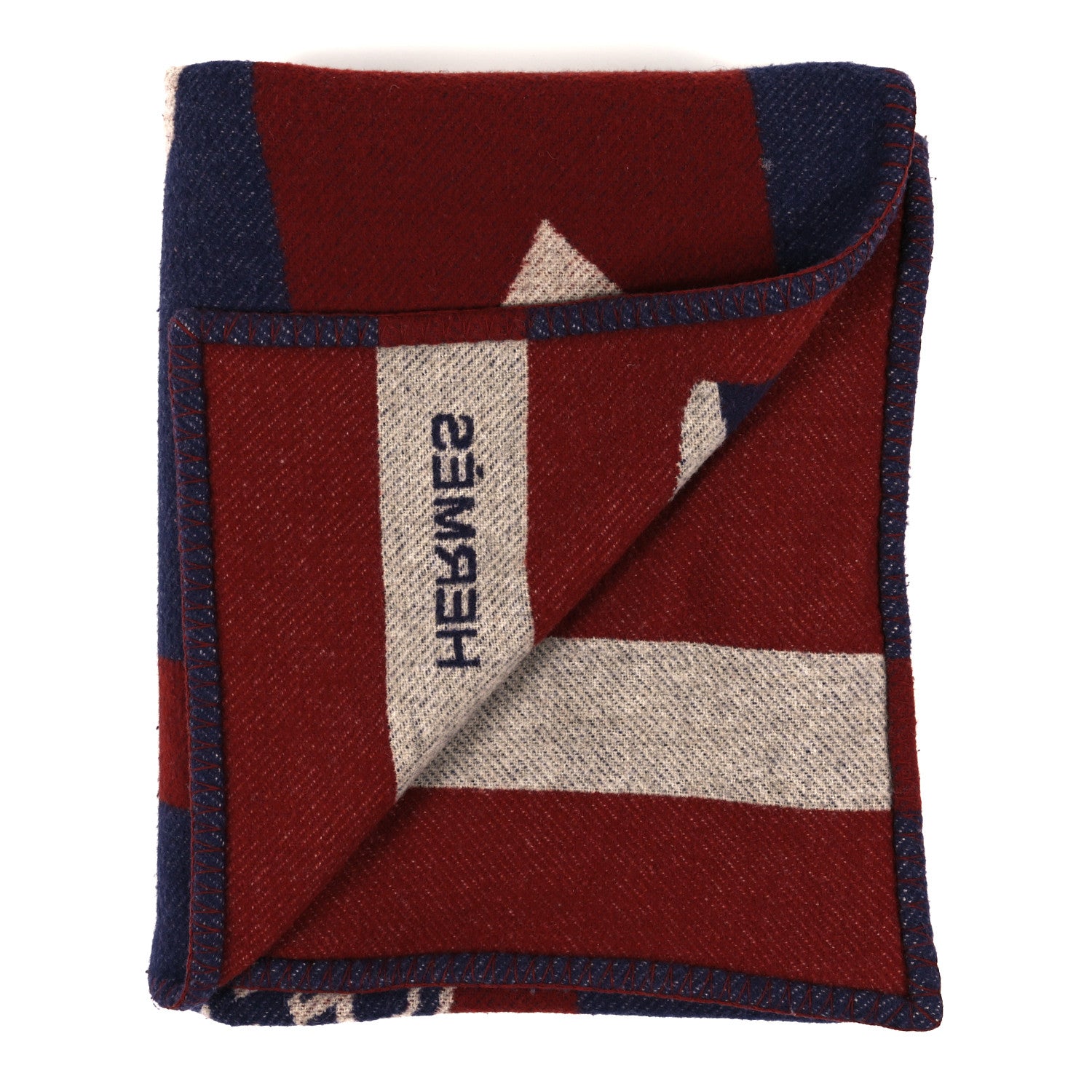 Hermes Cashmere Wool Brandebourgs Blanket Marine Carmin 2 of 3
