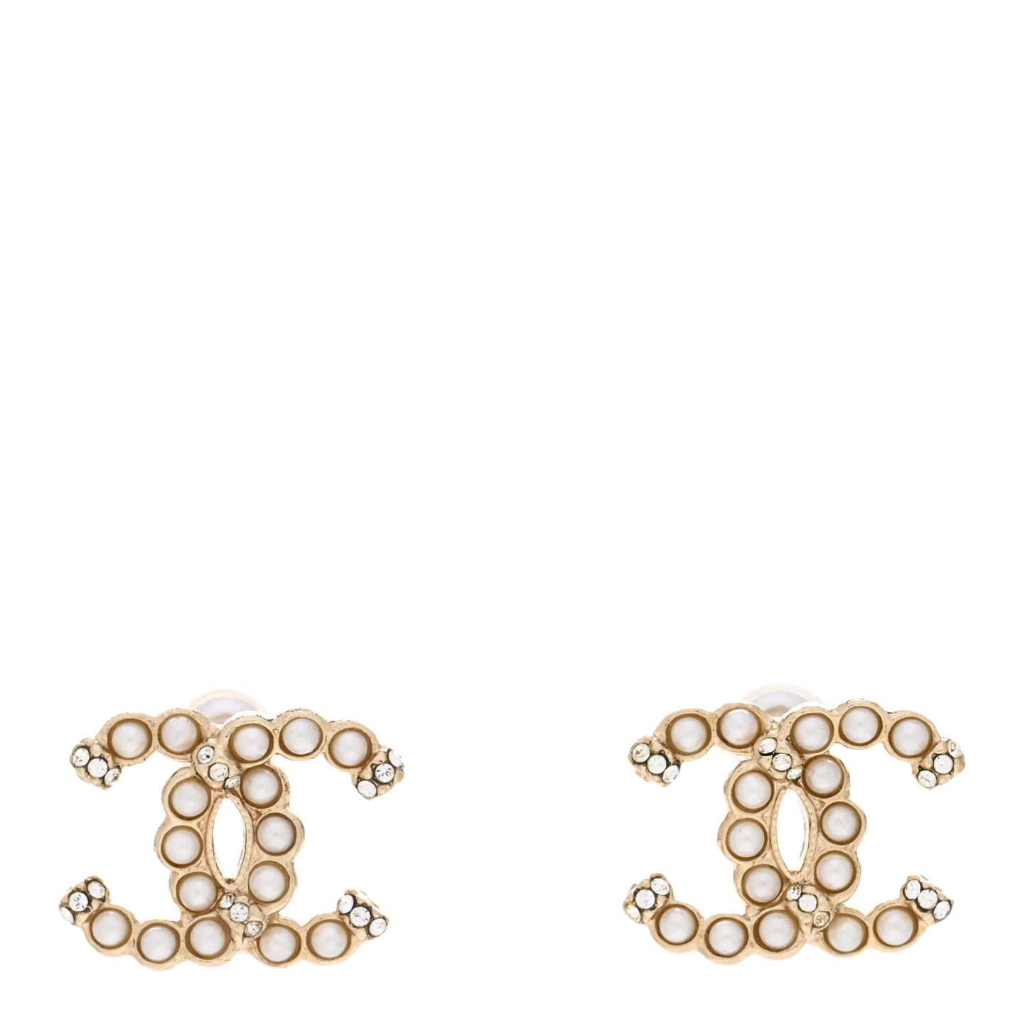 Pearl Crystal CC Earrings Gold