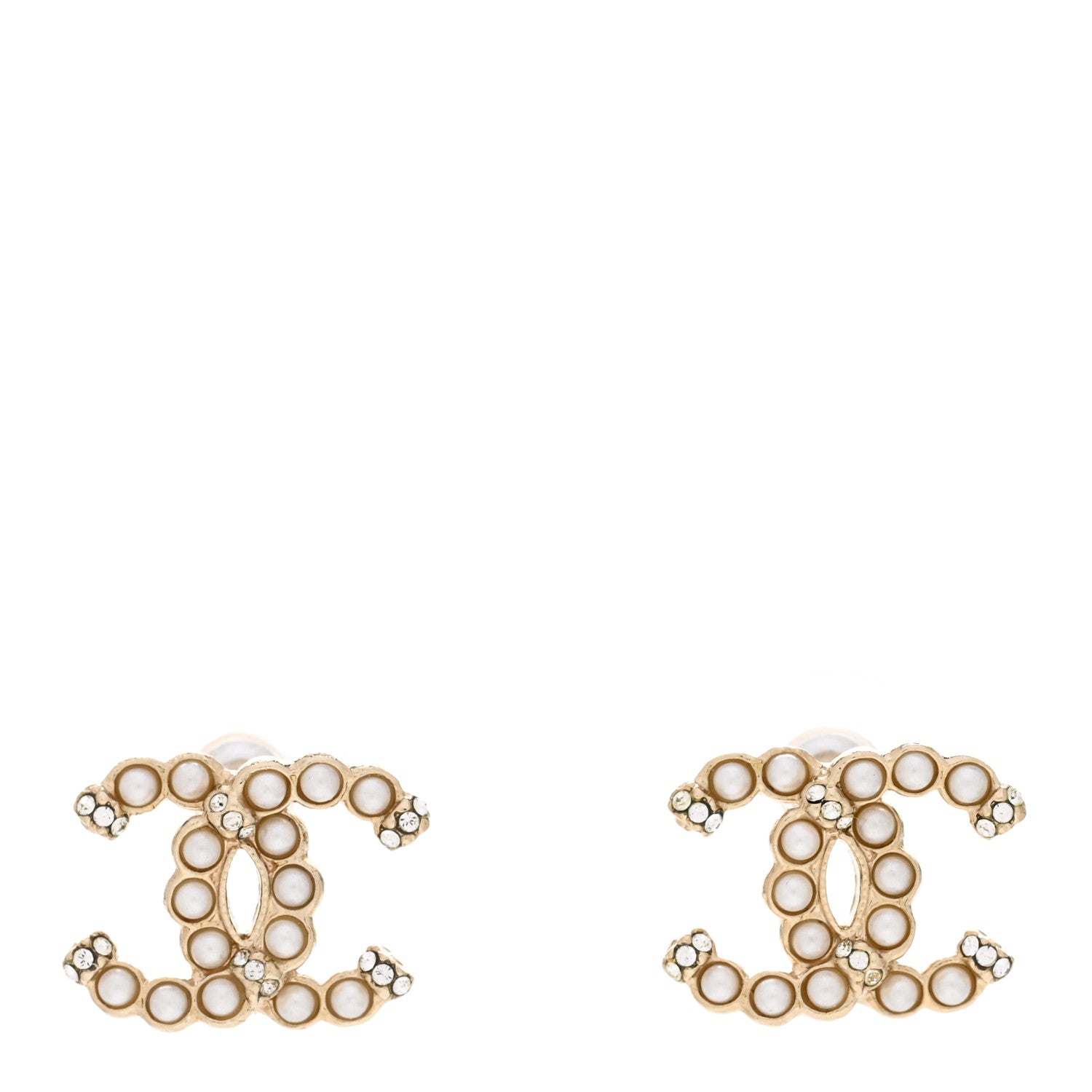 Chanel Pearl Crystal CC Earrings Gold 1 of 5