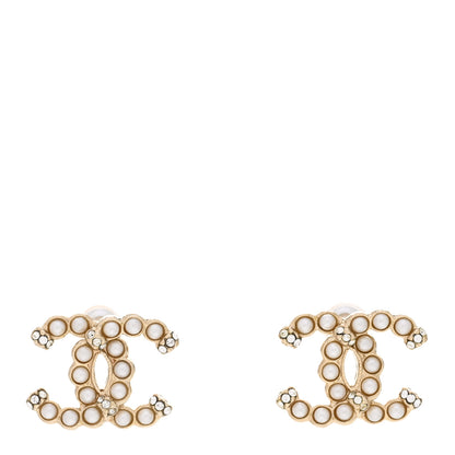 Chanel Pearl Crystal CC Earrings Gold 1 of 5