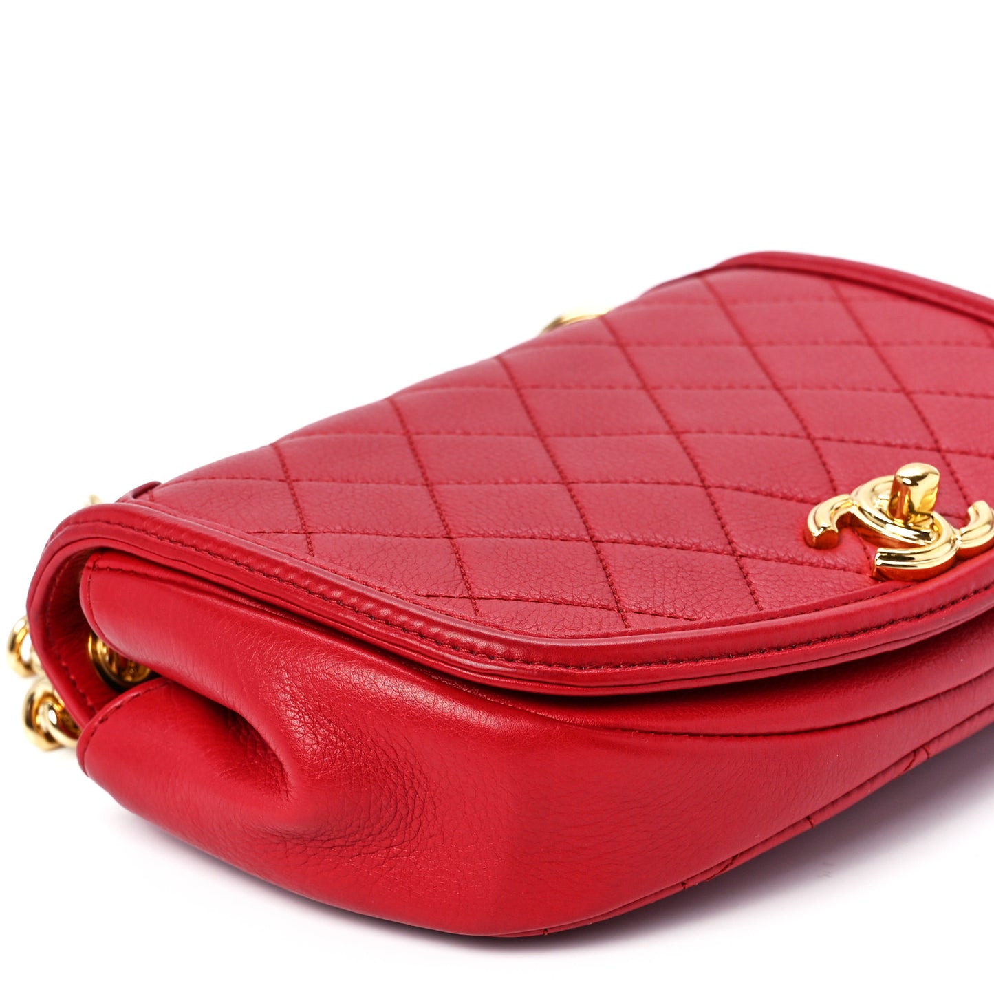 Calfskin Quilted Small Underline Flap Red