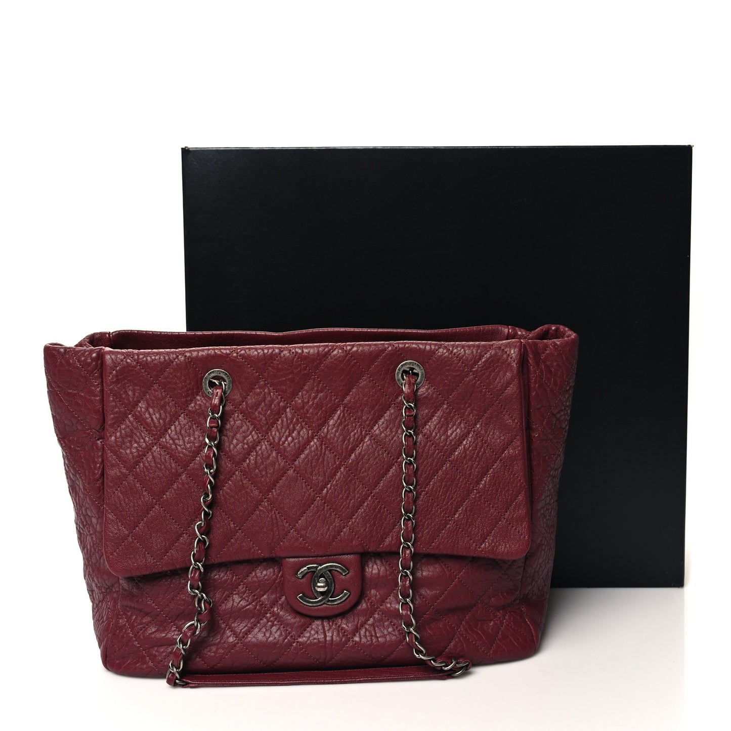Crumpled Lambskin Quilted Large Tote Burgundy