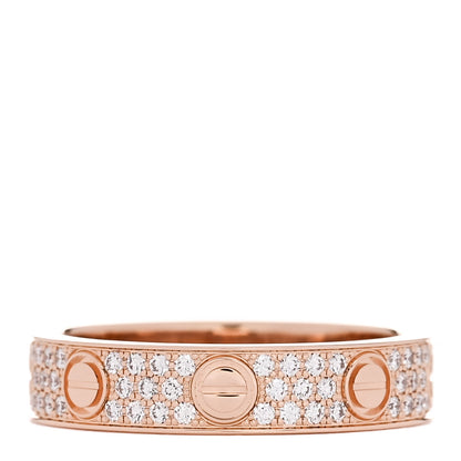 Cartier 18K Pink Gold Diamond 4mm LOVE Wedding Paved Band Ring 48 4.5 3 of 5