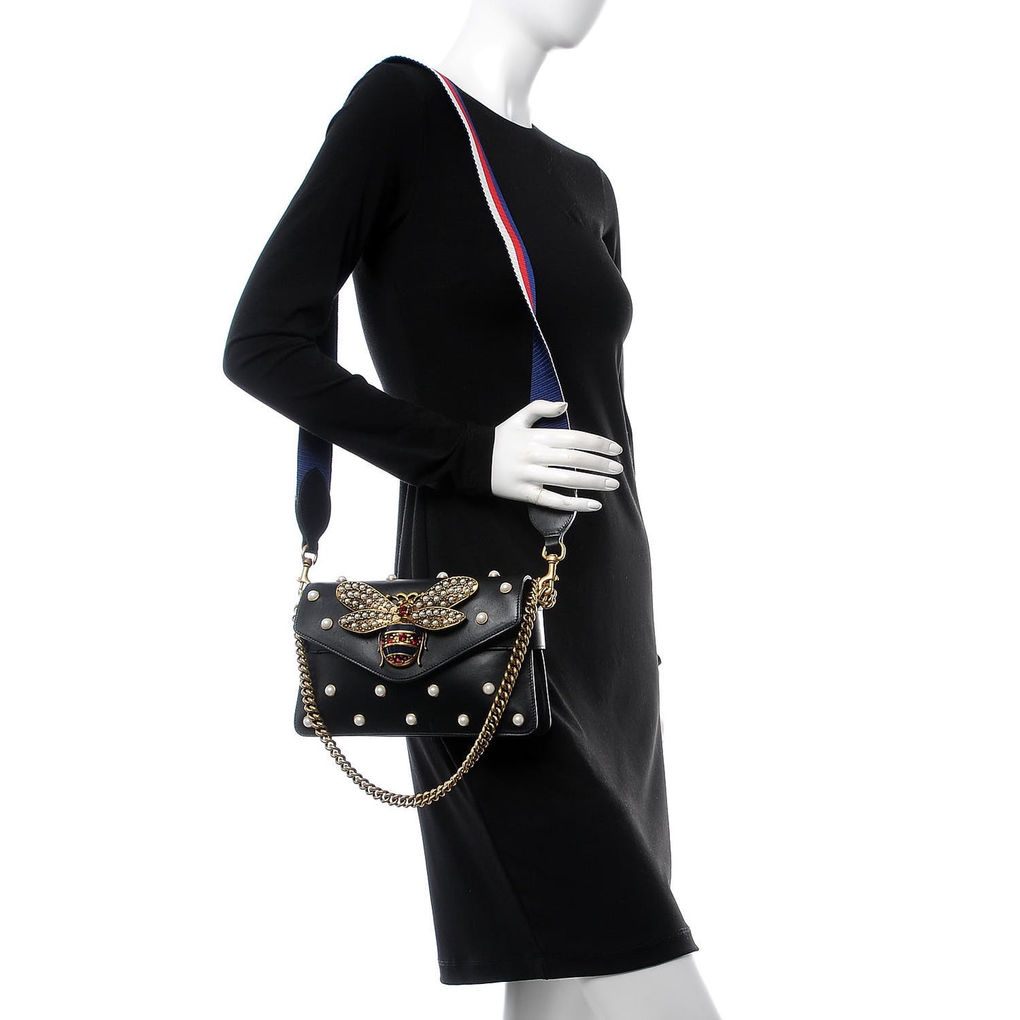 Nappa Pearl Studded Mini Queen Margaret Broadway Shoulder Bag Black