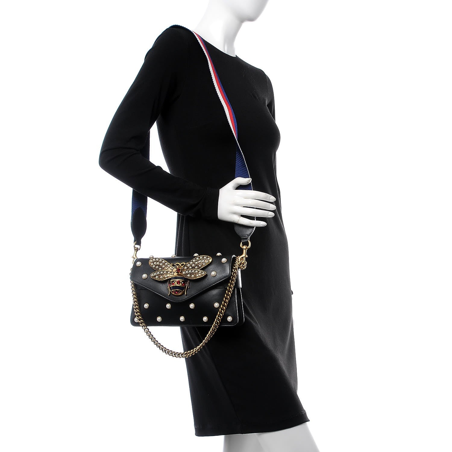 Gucci Nappa Pearl Studded Mini Queen Margaret Broadway Shoulder Bag Black 10 of 13