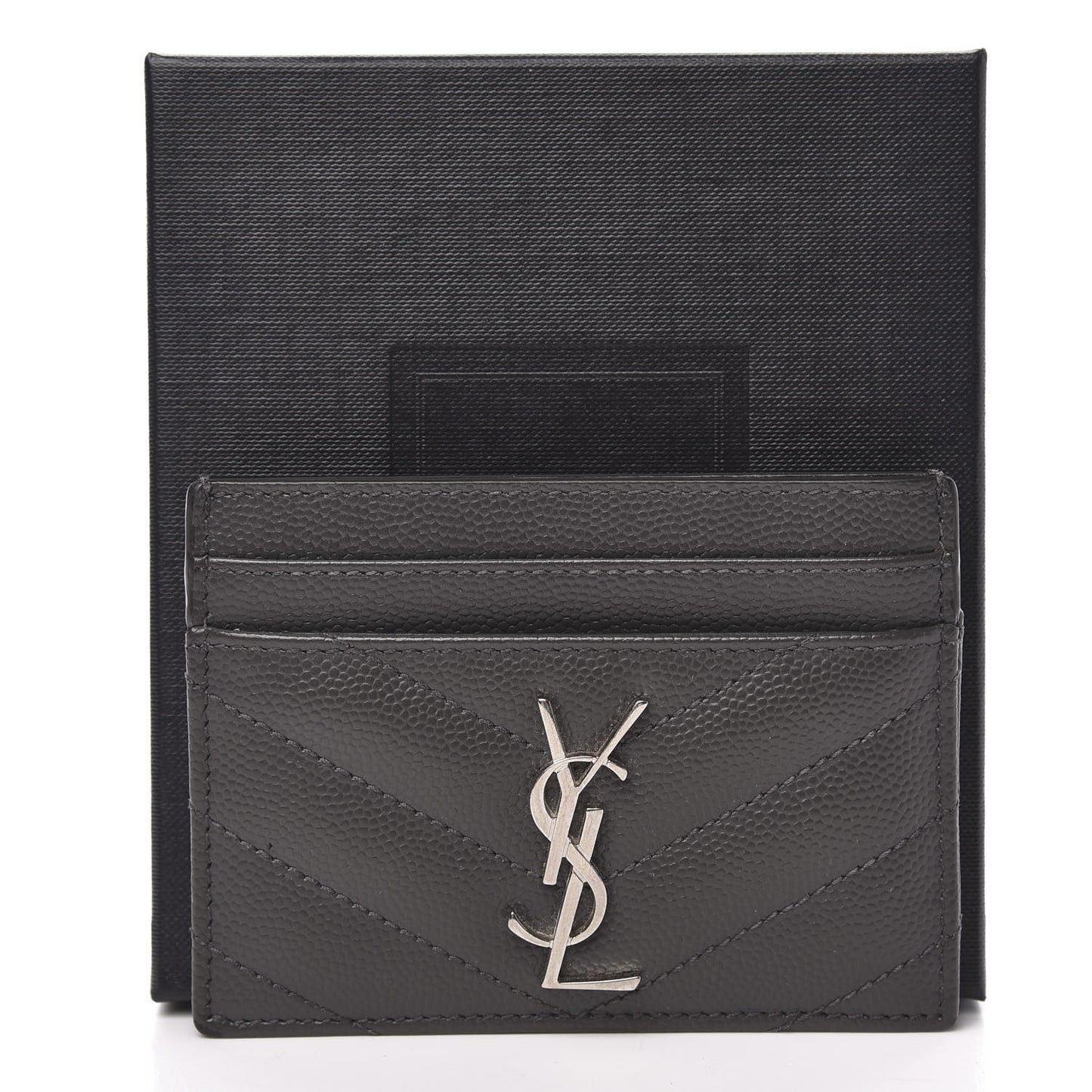 Grain De Poudre Matelasse Chevron Monogram Credit Card Case Coal