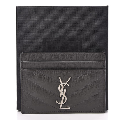 Saint Laurent Grain De Poudre Matelasse Chevron Monogram Credit Card Case Coal 8 of 8
