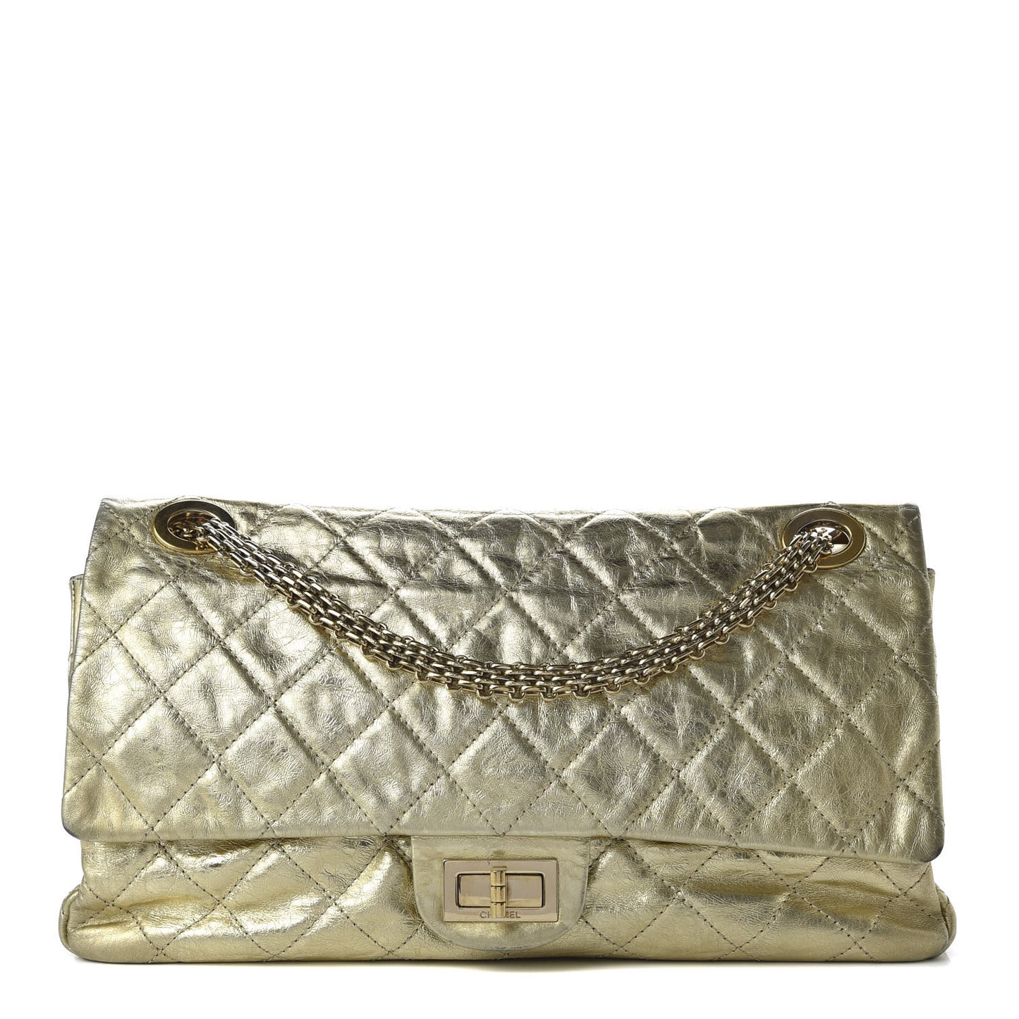 Metallic Aged Calfskin Quilted 2.55 Reissue 228 Flap Gold