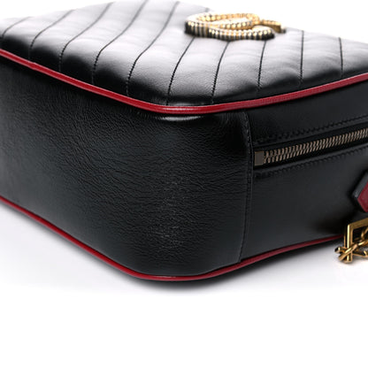 Gucci Vintage Effect Calfskin Matelasse Diagonal Small Torchon GG Marmont Bamboo Top Handle Shoulder Bag Black Romantic Cherry 10 of 11