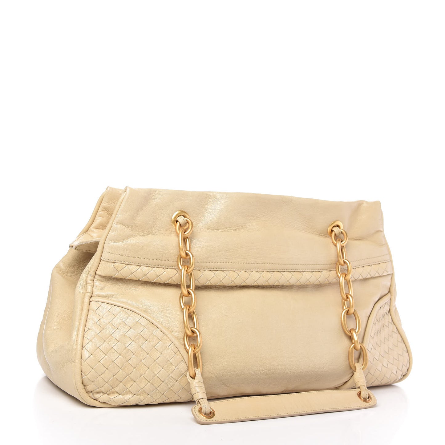 Goatskin Intrecciato Satchel Beige