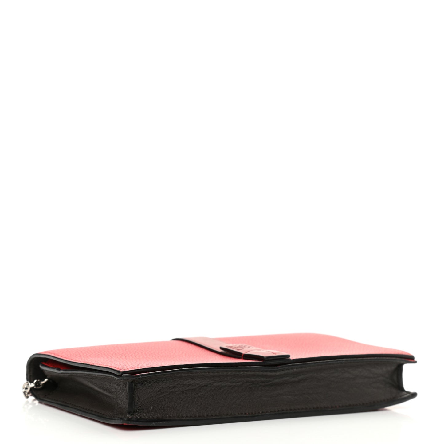 Grained Calfskin Chain Wallet Burnt Red