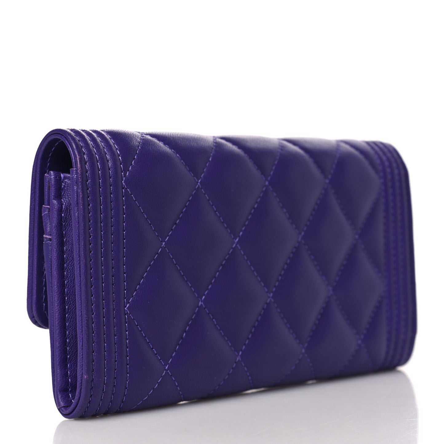 Lambskin Quilted Medium Boy Flap Wallet Purple