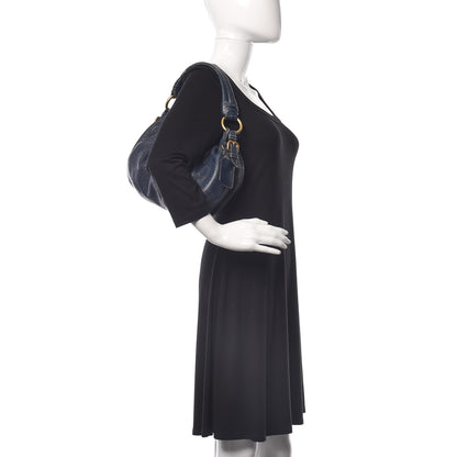 Prada Metallic Vitello Daino Hobo Dark Blue 2 of 12