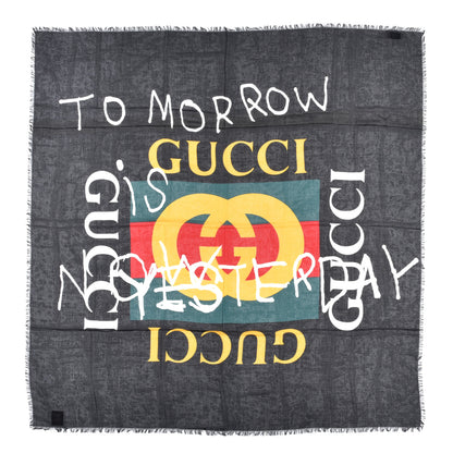 Gucci Modal Silk Coco Capitan Logo Square Scarf Black 1 of 3