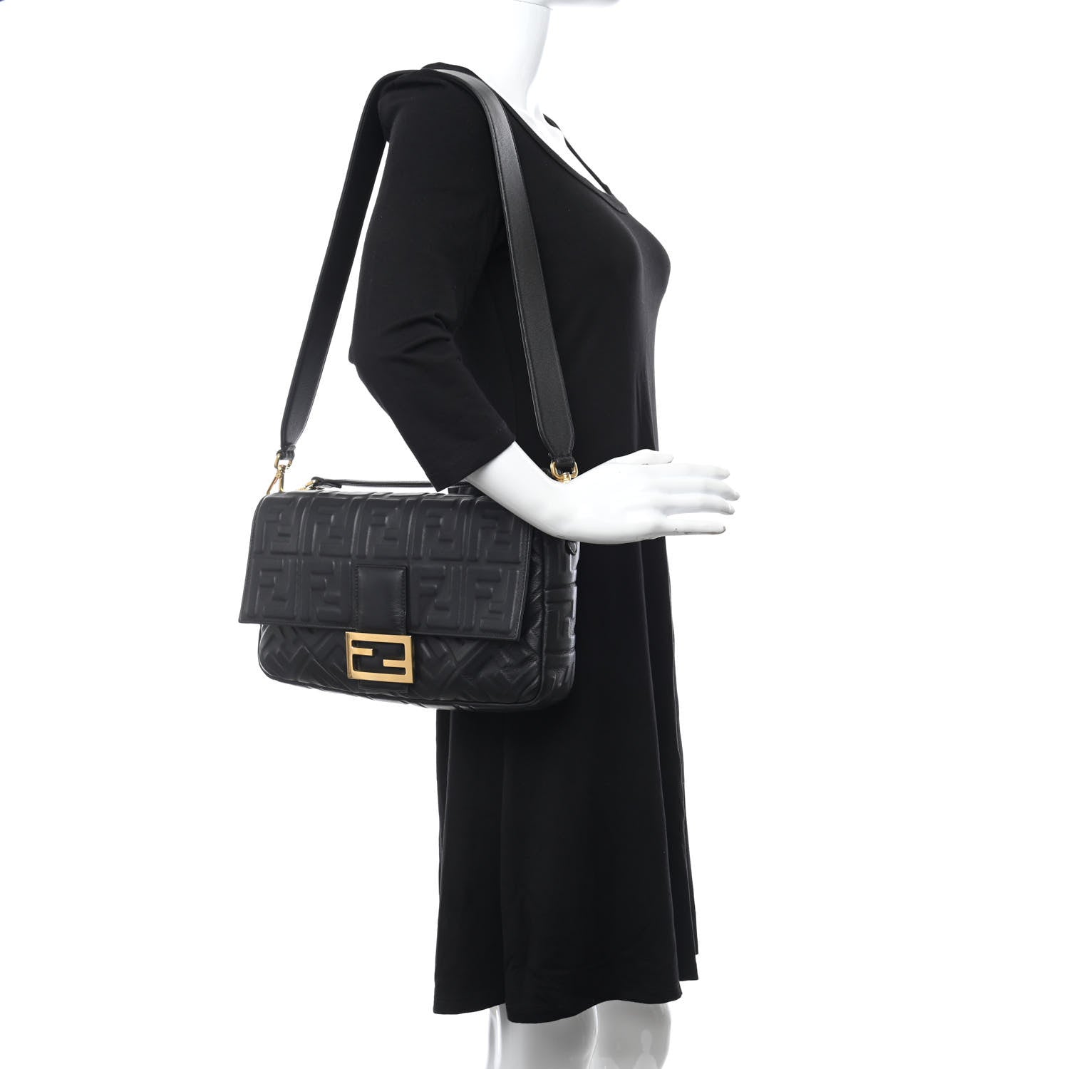 Fendi Nappa FF 1974 Embossed Baguette Black 2 of 14