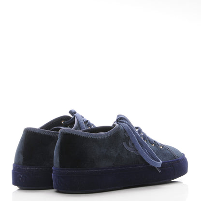 Chanel Velvet CC Sneakers 37 Navy 4 of 9
