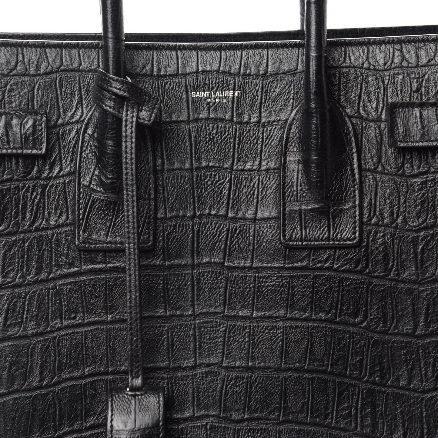 Calfskin Crocodile Embossed Small Sac de Jour Black
