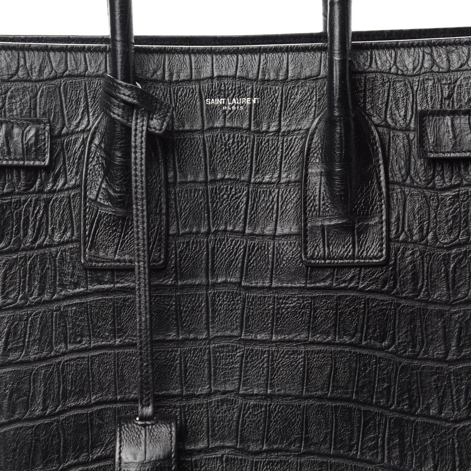 Saint Laurent Calfskin Crocodile Embossed Small Sac de Jour Black 16 of 16