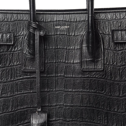 Saint Laurent Calfskin Crocodile Embossed Small Sac de Jour Black 16 of 16