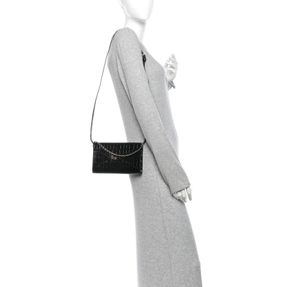 Chanel Calfskin Crocodile Embossed Envelope Clutch With Strap Black 2 of 12