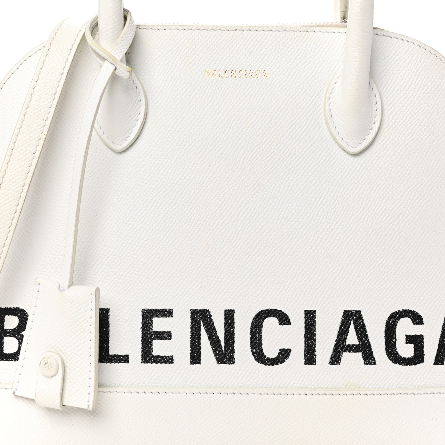 Signature Grained Calfskin Logo S Ville Top Handle Bag White Black