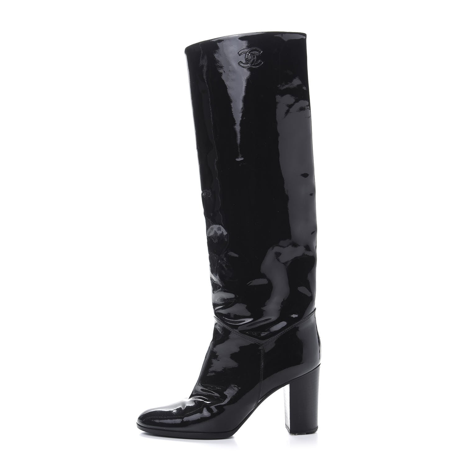 Chanel Patent CC Knee High Boots 40 Black 1 of 7
