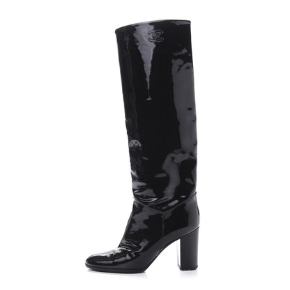 Chanel Patent CC Knee High Boots 40 Black 1 of 7