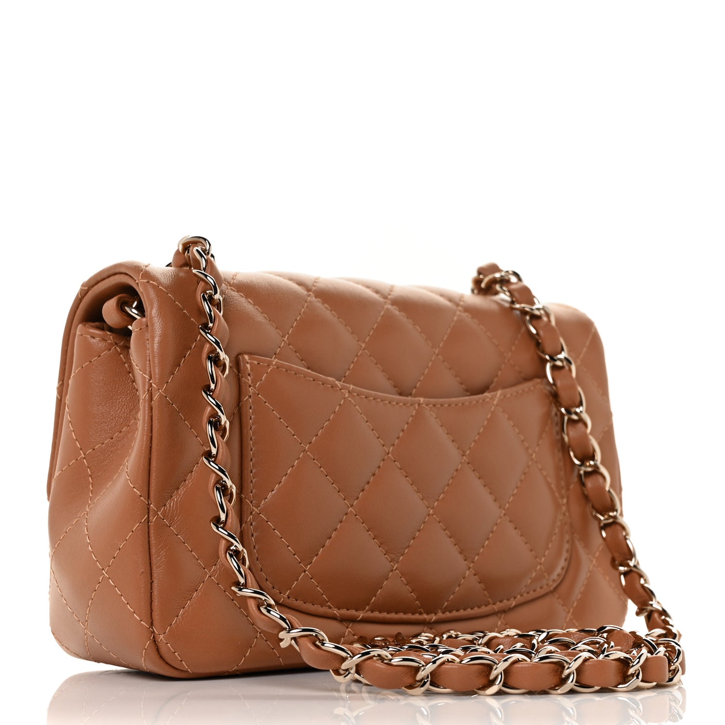 Lambskin Quilted Mini Rectangular Flap Brown
