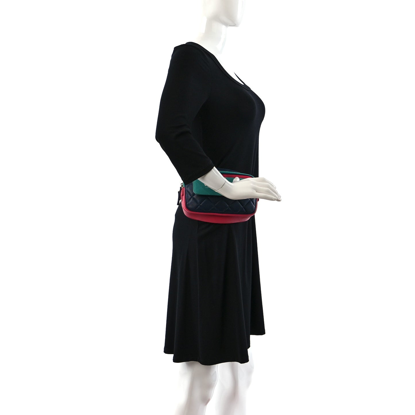 Goatskin Quilted Tri-Color In & Out Waist Bag Navy Turquoise Pink
