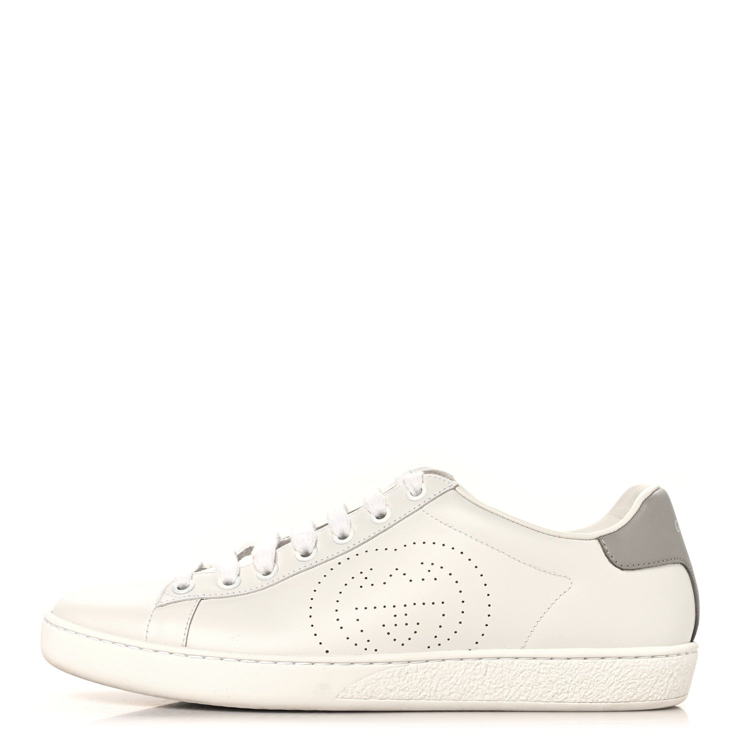 Gucci Calfskin Interlocking G Perforated Womens Ace Sneakers 38.5 White Grey Sky 1 of 10