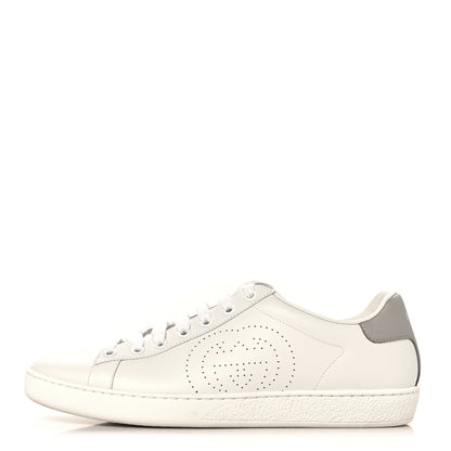 Gucci Calfskin Interlocking G Perforated Womens Ace Sneakers 38.5 White Grey Sky 1 of 10