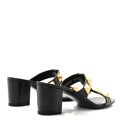 Valentino Garavani Calfskin Roman Stud 60mm Slide Sandals 37.5 Black 5 of 9