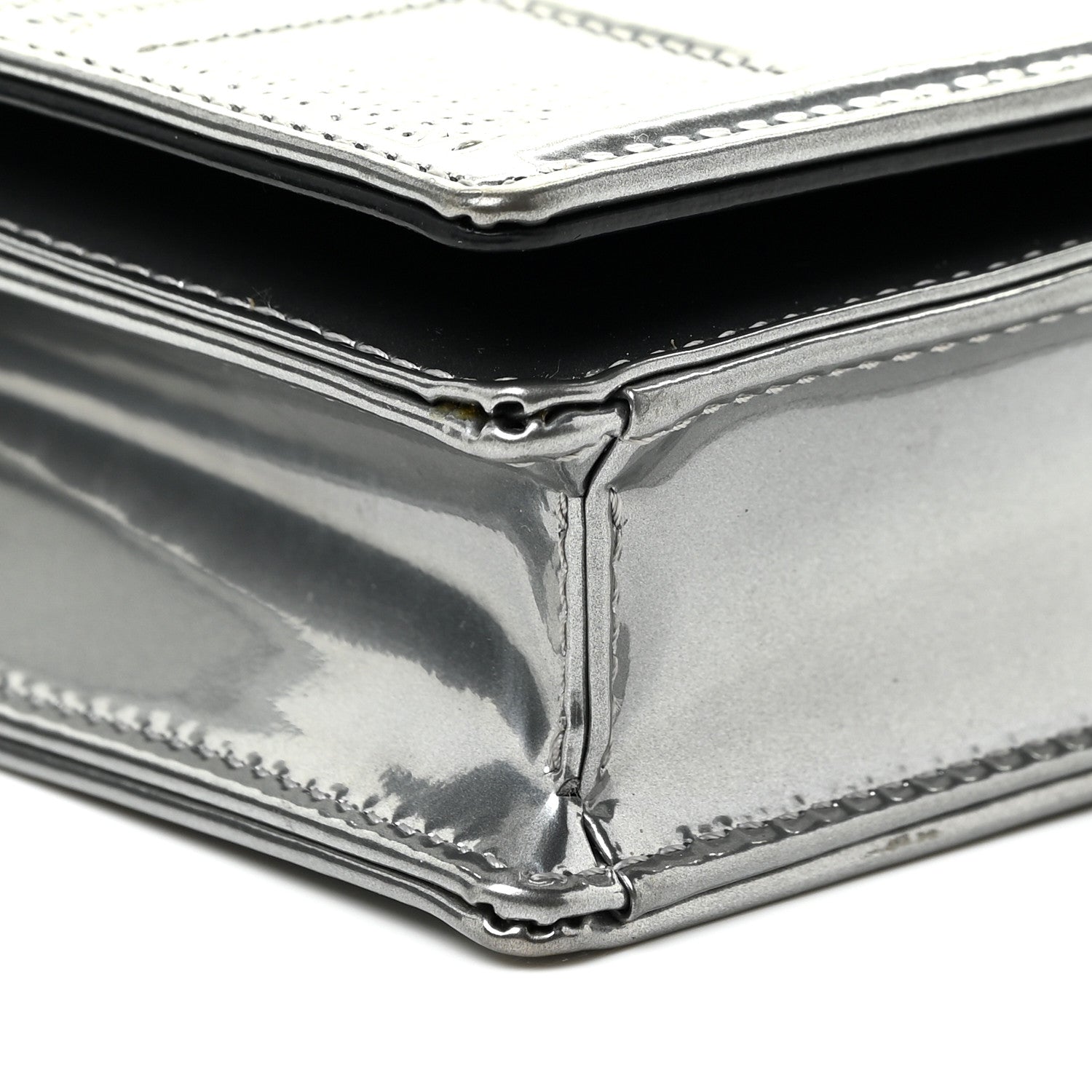 Christian Dior Metallic Patent Micro-Cannage Diorama Wallet on Chain Pouch Silver 5 of 19