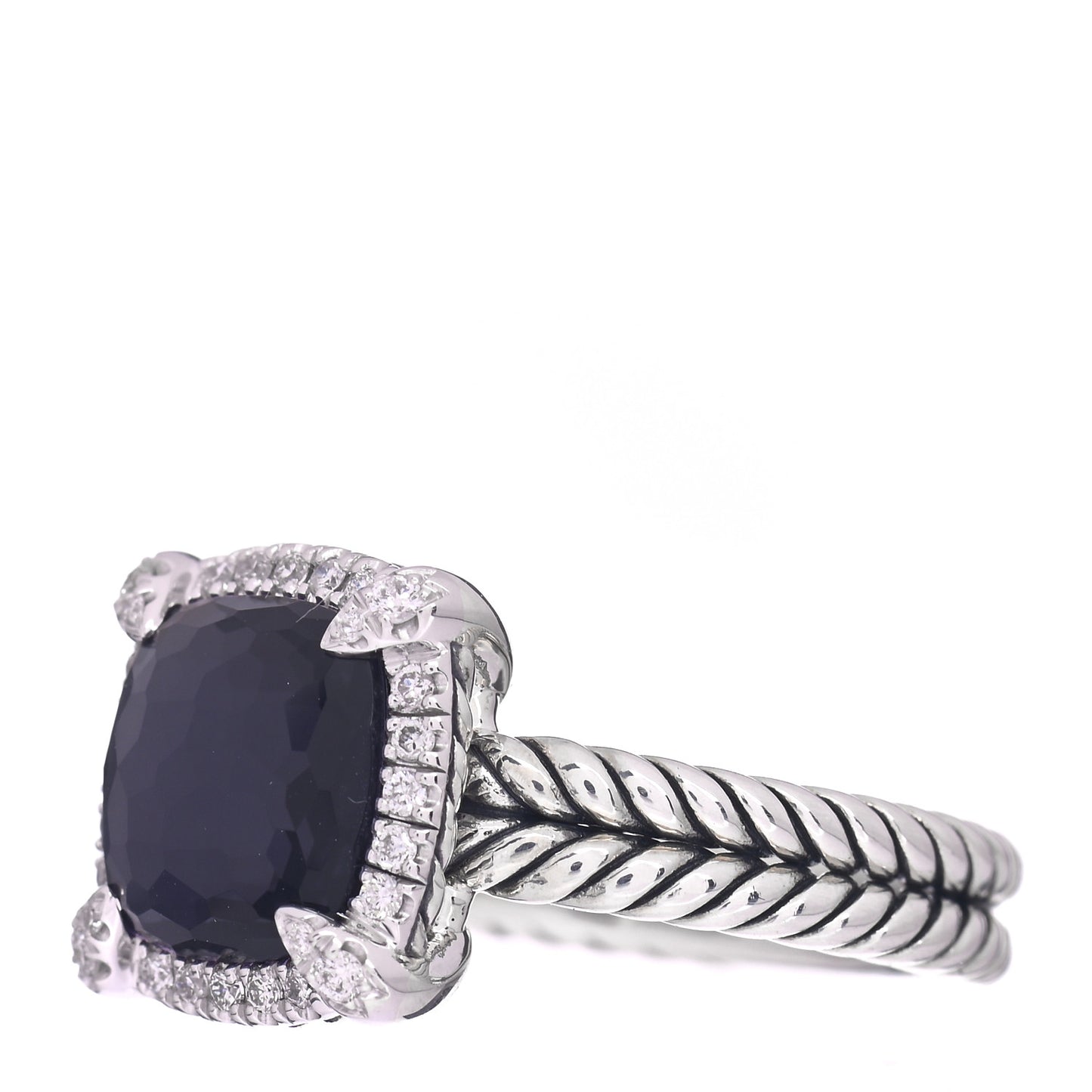 Sterling Silver Diamond Black Orchid 9mm Chatelaine Pave Bezel Ring 52 6