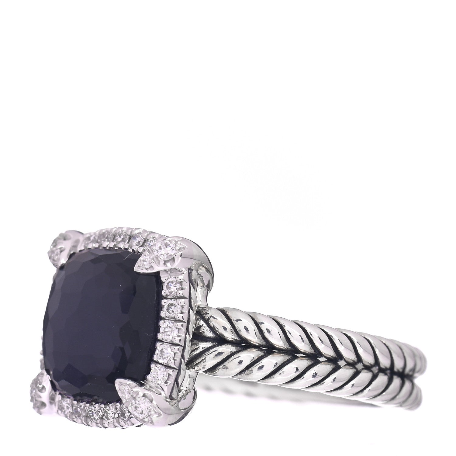 David Yurman Sterling Silver Diamond Black Orchid 9mm Chatelaine Pave Bezel Ring 52 6 3 of 5