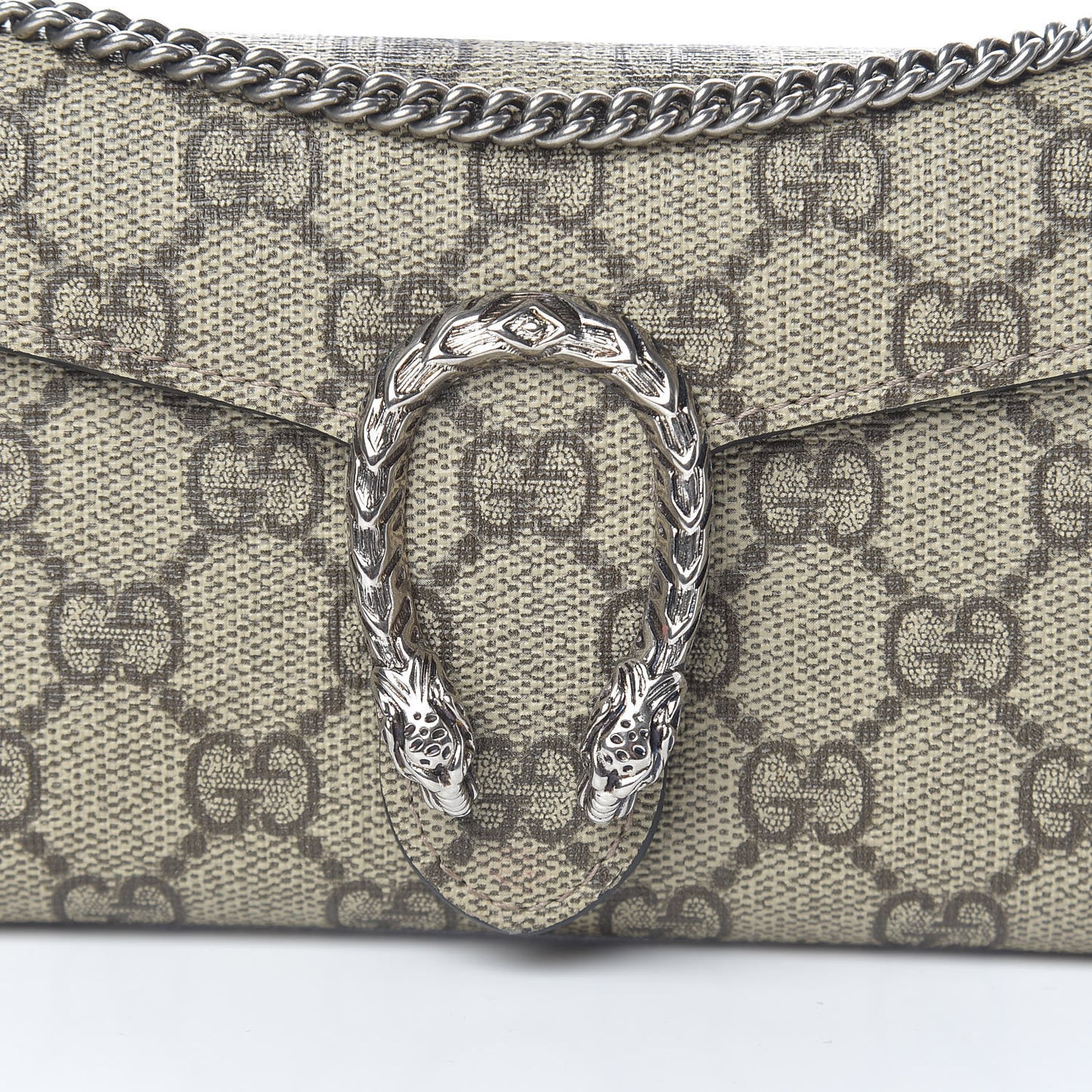 GG Supreme Monogram Dionysus Chain Clutch Wallet Beige Black