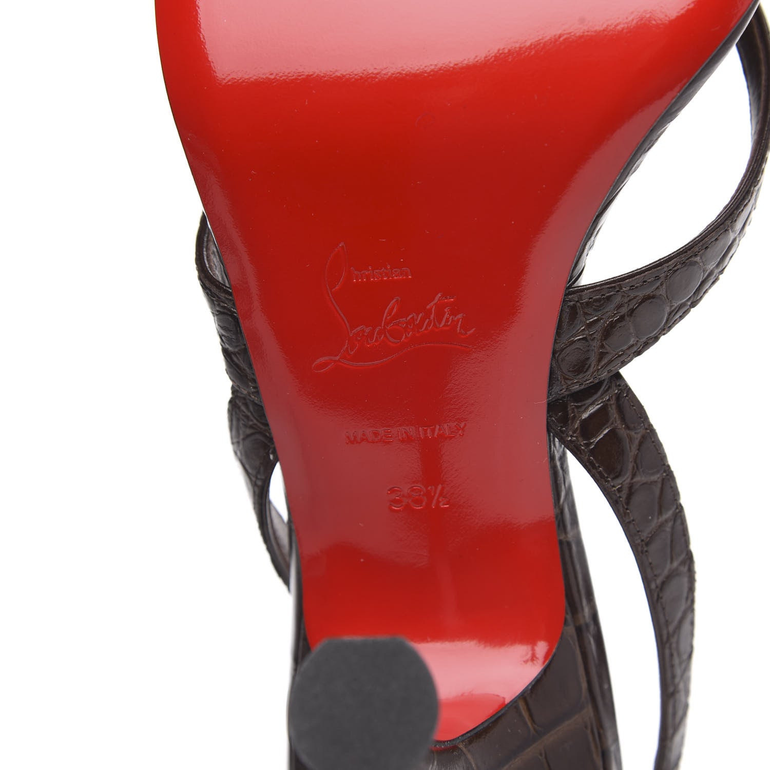 Christian Louboutin Calfskin Crocodile Embossed Taralita 85 Thong Sandals 38.5 Brown 6 of 8