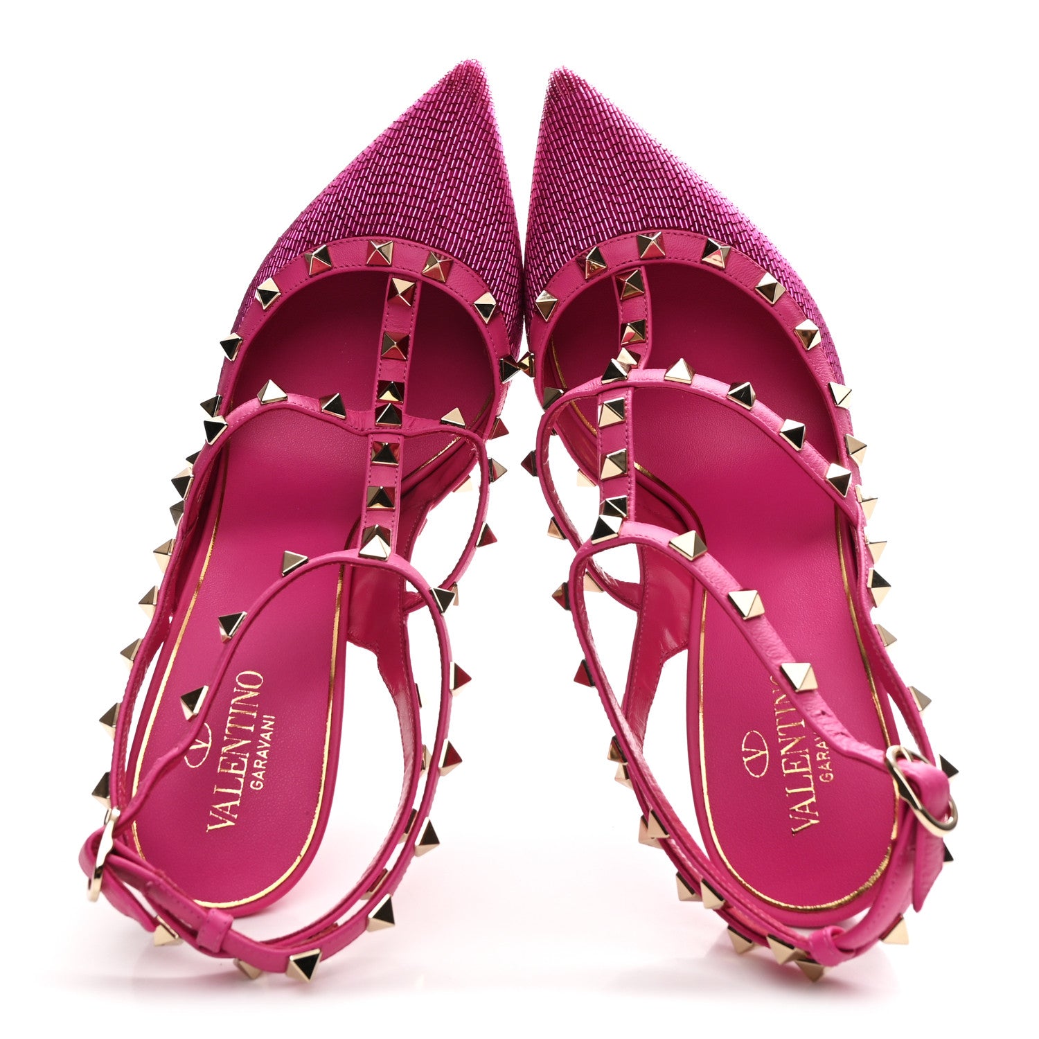 Valentino Garavani Nappa Beaded Embroidered Rockstud Ankle Strap 100mm Pumps 41 Pink 2 of 10