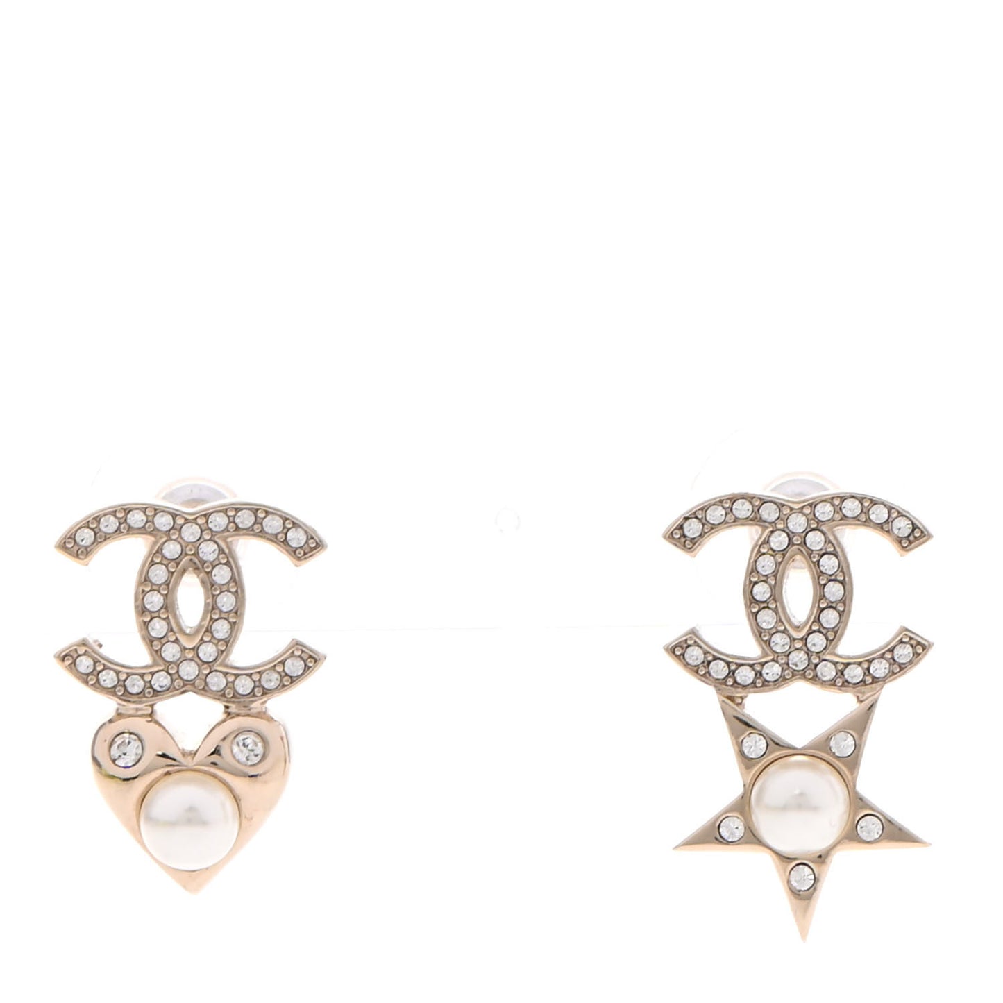 Crystal Pearl Charming Winter CC Star Heart Earrings Gold