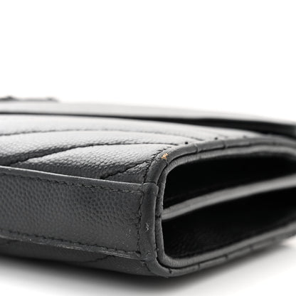 Saint Laurent Grain De Poudre Matelasse Chevron Monogram Monochrome Chain Wallet Black 10 of 16