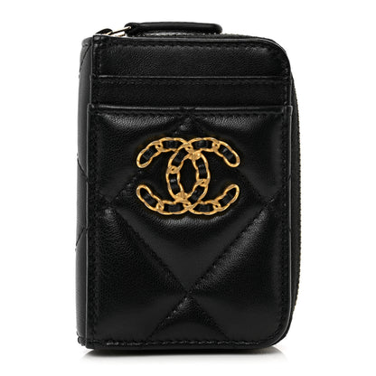 Chanel Lambskin Quilted Chanel 19 Vertical Zip Card Holder Wallet Black 1 of 8