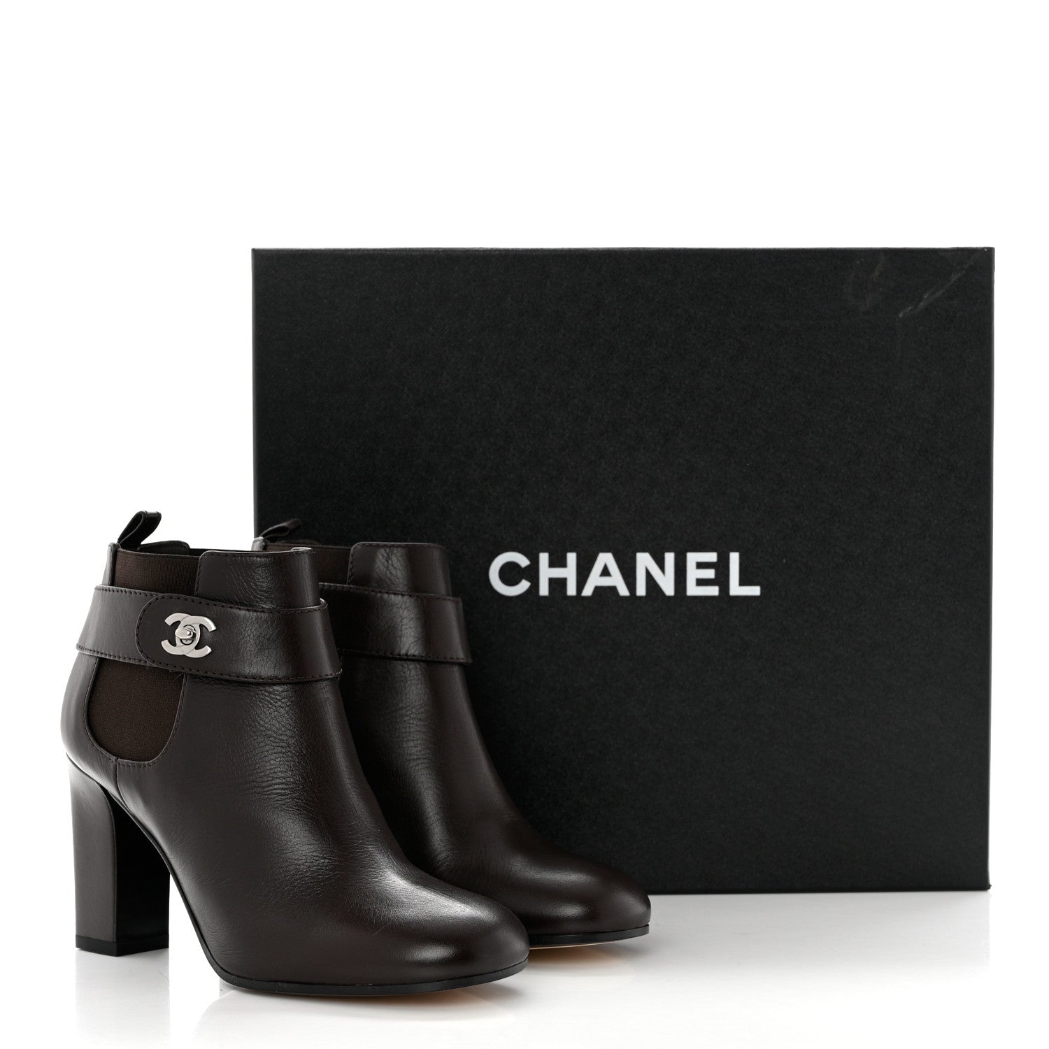 Chanel Calfskin CC Turnlock Ankle Boots 36 Brown 9 of 9