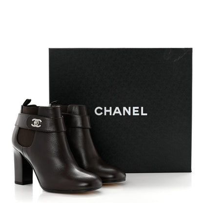 Chanel Calfskin CC Turnlock Ankle Boots 36 Brown 9 of 9