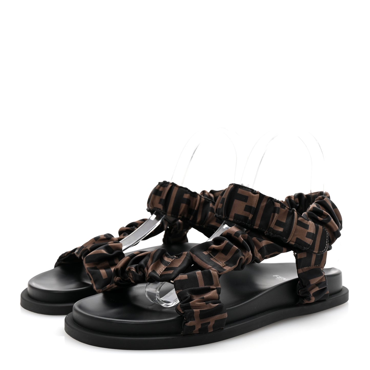 Satin FF Ruched Sandals 37.5 Tobacco Black