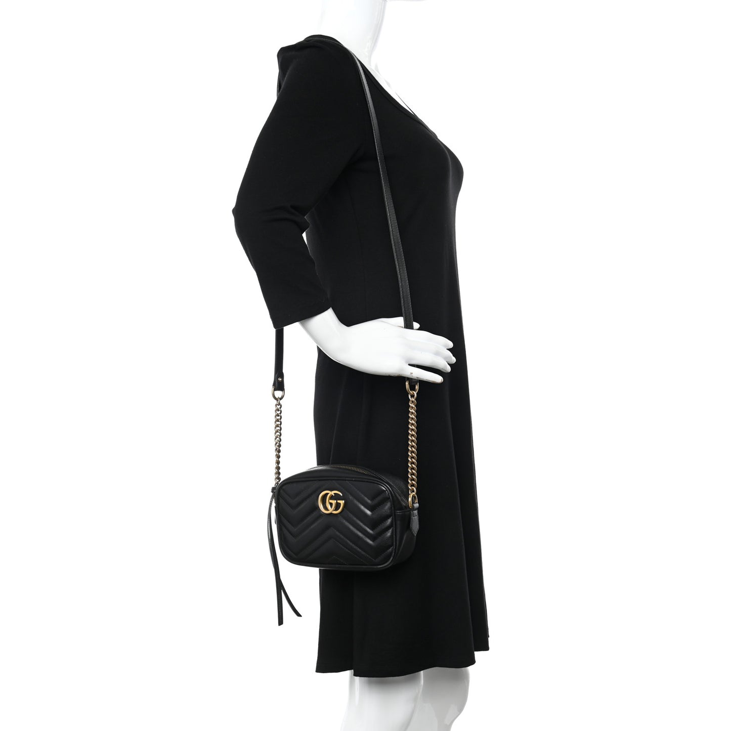 Calfskin Matelasse Mini GG Marmont Chain Shoulder Bag Black